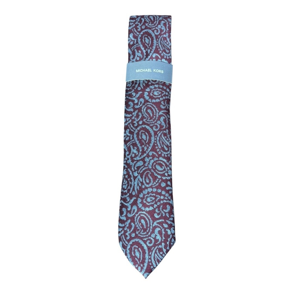 Michael Kors Necktie Mens Burgundy Paisley Silk Wool Blend Textured‎ NWT